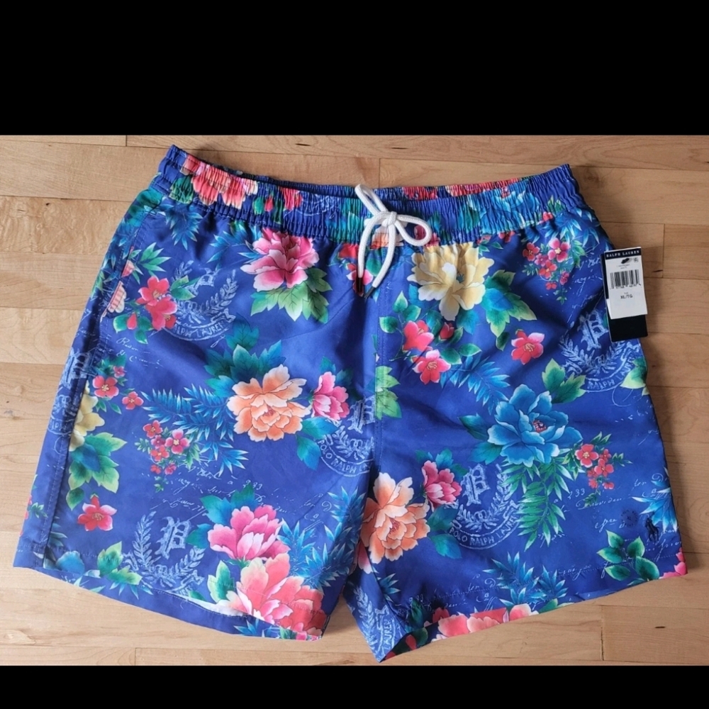 Polo Ralph Lauren Men's XL Blue Floral Aloha Swimsuit Swim Shorts Trunks NWT
